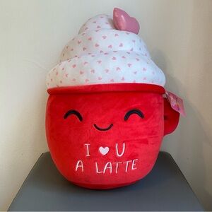 NWT Linzy Toys I Love You A Latte Pink Heart Red Coffee Smoochy Pals Plush 14"